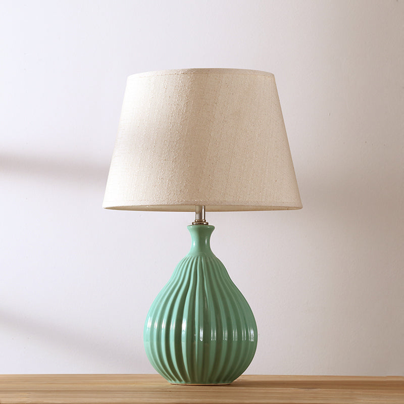 Minimalist White/Green Teardrop Night Light With Cone Fabric Shade Green