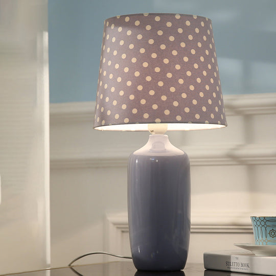 Modern 1-Head Bedroom Night Table Light With Tapered Fabric Shade Vibrant Pink/Blue/Green Finish