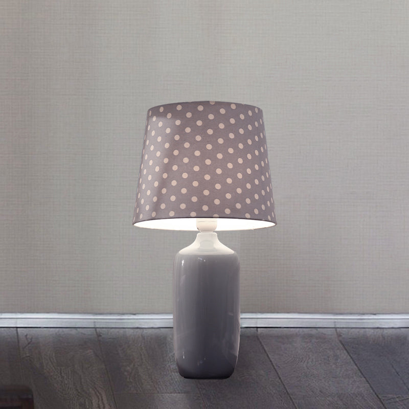 Modern 1-Head Bedroom Night Table Light With Tapered Fabric Shade Vibrant Pink/Blue/Green Finish