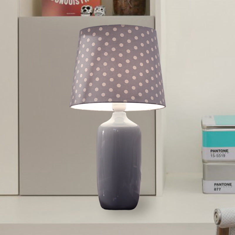 Modern 1-Head Bedroom Night Table Light With Tapered Fabric Shade Vibrant Pink/Blue/Green Finish