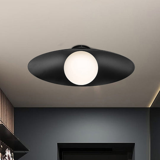 Modern Simple Orb Flush Mount Ceiling Light With Frosted Glass - 1 Black/White Oval Metal Shade