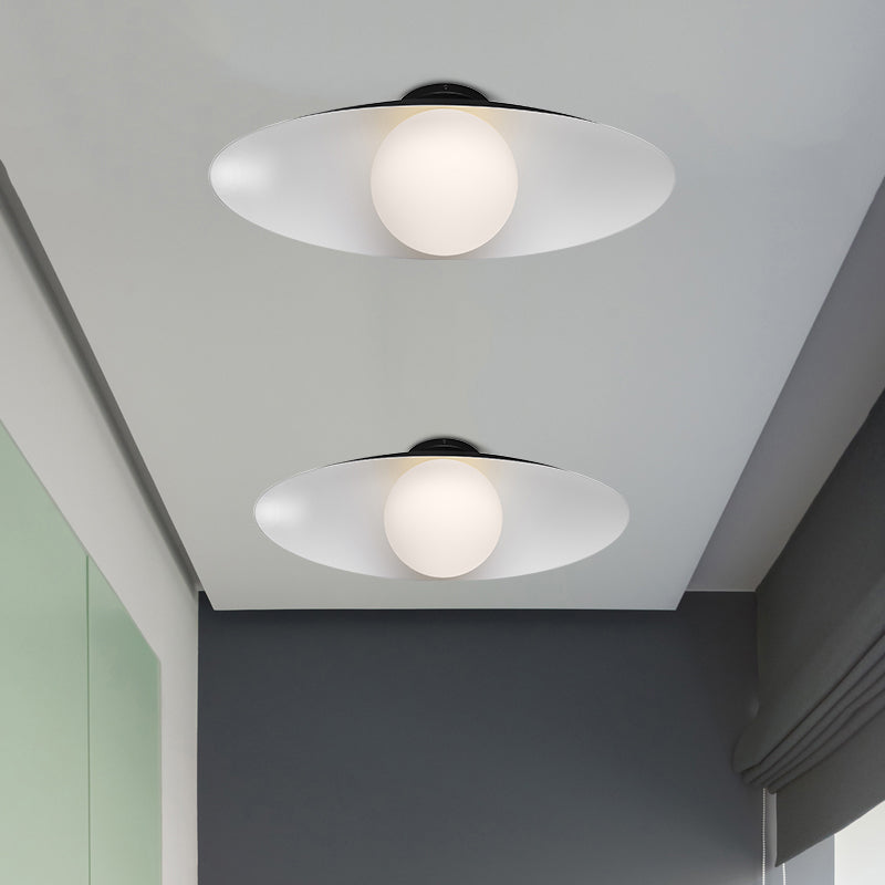 Modern Simple Orb Flush Mount Ceiling Light With Frosted Glass - 1 Black/White Oval Metal Shade