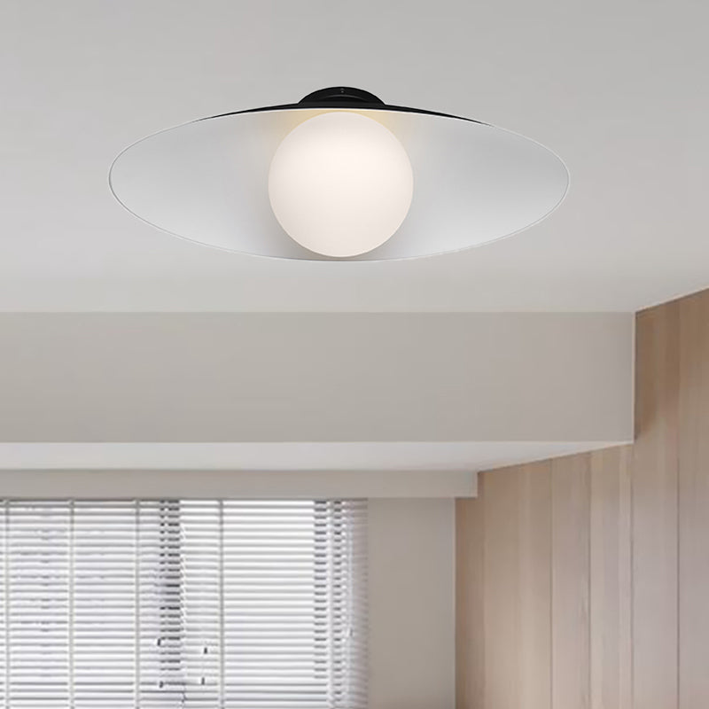 Modern Simple Orb Flush Mount Ceiling Light With Frosted Glass - 1 Black/White Oval Metal Shade