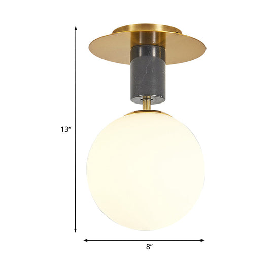 Minimalist Frosted Glass Spherical Flush Mount Lighting In Gold - Bedroom Ceiling Fixture
