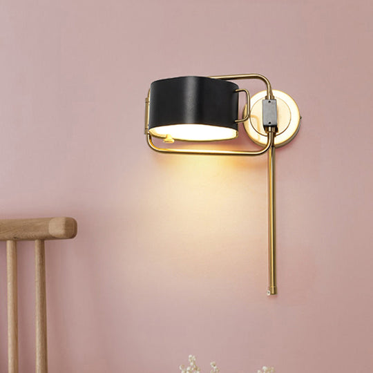 Contemporary Acrylic Led Drum Wall Sconce In Black Finish For Bedroom Lighting