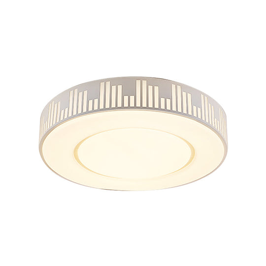 Modern Led Iron Flush Light Fixture - White Drum Ceiling Mount With Piano Key Pattern In