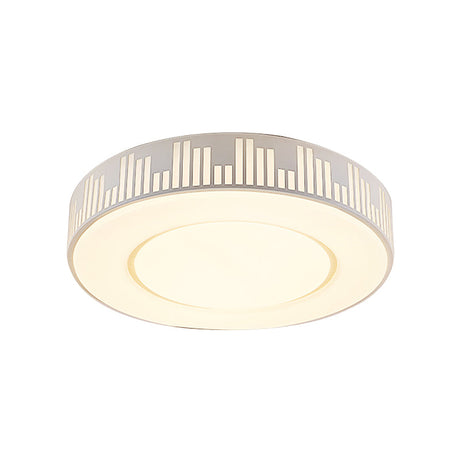 Modern Led Iron Flush Light Fixture - White Drum Ceiling Mount With Piano Key Pattern In