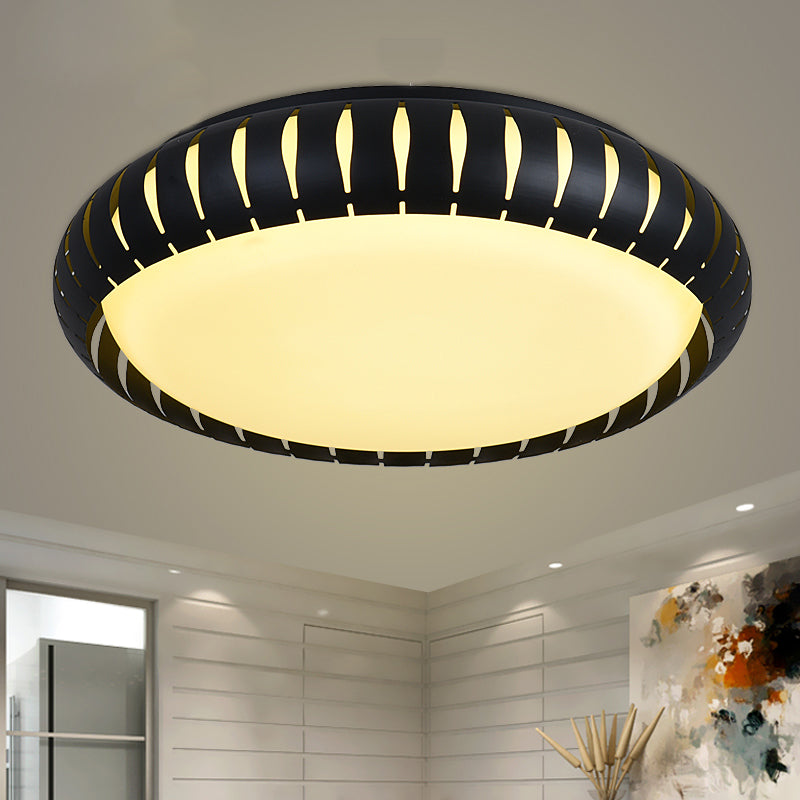 Contemporary Metal Doughnut Flush Lighting - White/Black Led Mount Fixture With Hollow-Out Design In