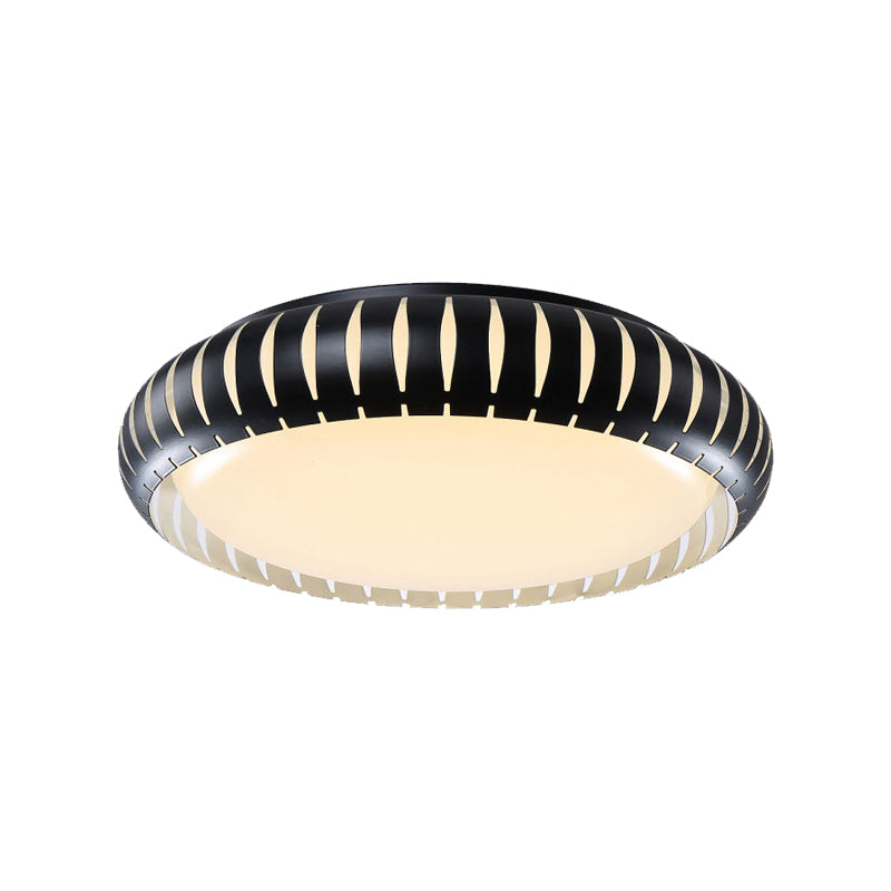 Contemporary Metal Doughnut Flush Lighting - White/Black Led Mount Fixture With Hollow-Out Design In