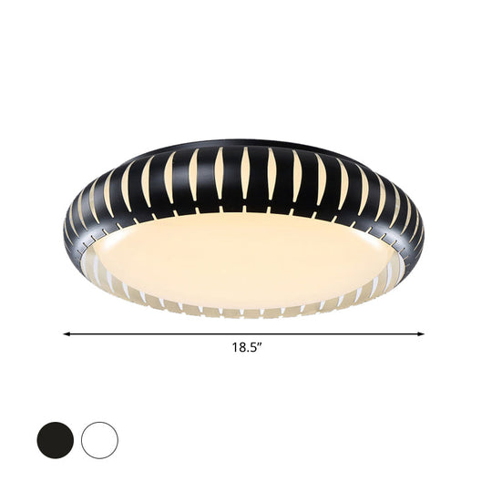 Contemporary Metal Doughnut Flush Lighting - White/Black Led Mount Fixture With Hollow - Out Design