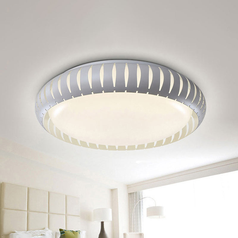 Contemporary Metal Doughnut Flush Lighting - White/Black Led Mount Fixture With Hollow-Out Design In