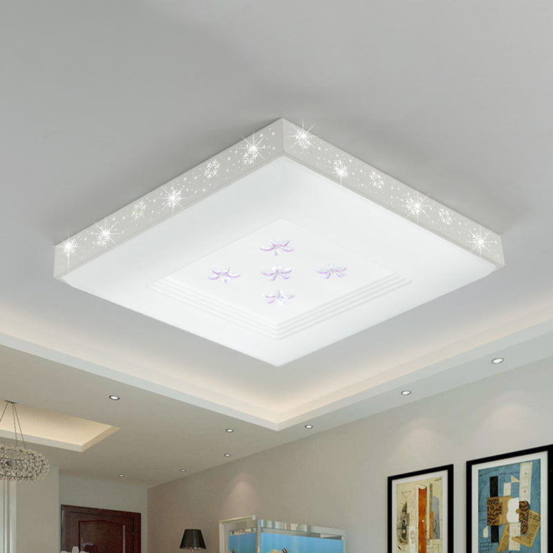 Modern Led White Flush Ceiling Light With Flower Pattern - White/Warm/3 Color Options /