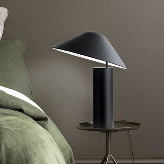 Modern Aluminum Led Mushroom Table Light - Black Bedside Desk Lamp With Iron Cylinder Base