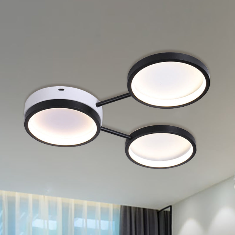 Minimalist Led Flushmount Lamp: Acrylic 3 - Ring Black Flush Mounted Ceiling Light In Warm/White /