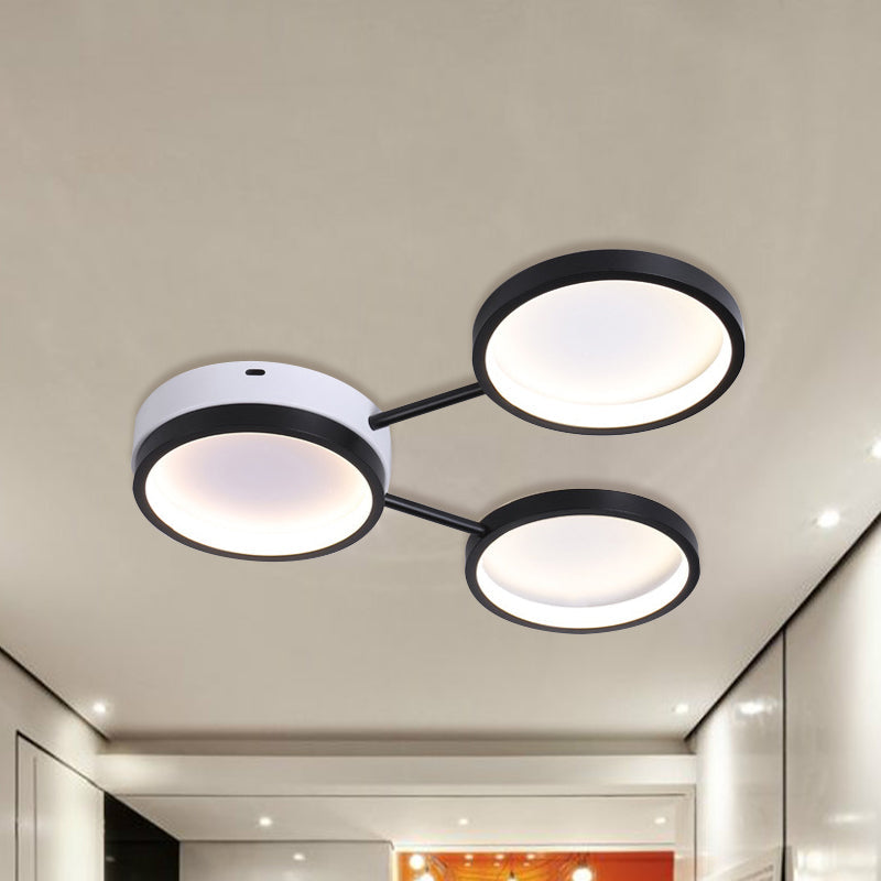 Minimalist Led Flushmount Lamp: Acrylic 3 - Ring Black Flush Mounted Ceiling Light In Warm/White