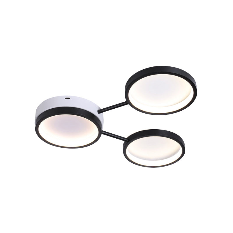 Minimalist Led Flushmount Lamp: Acrylic 3-Ring Black Flush Mounted Ceiling Light In Warm/White