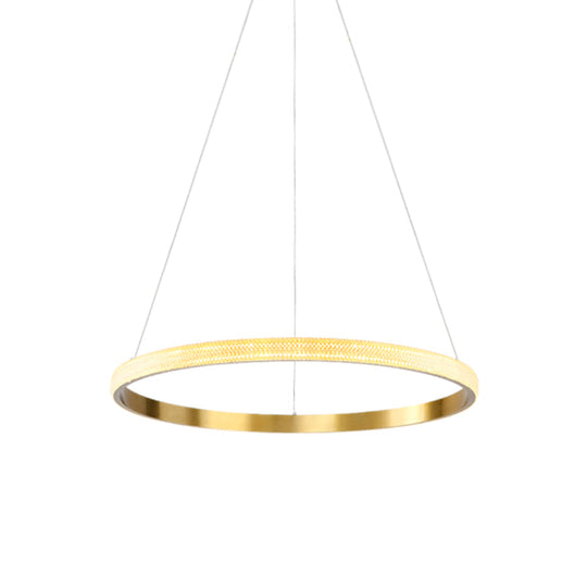 Gold Ring Suspension Light: 19/25.5 Dia Minimalist Led Acrylic Pendant Lamp In White/Warm Light