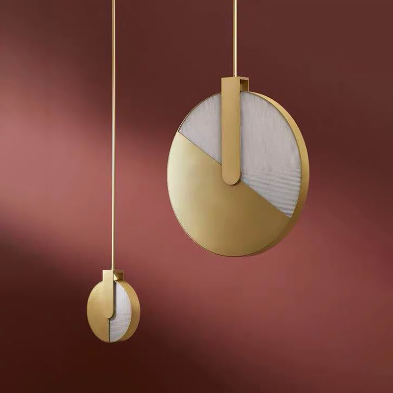 Rotatable Circle Panel Hanging Light - Post-Modern Led Brass Ceiling Lamp In White/Warm
