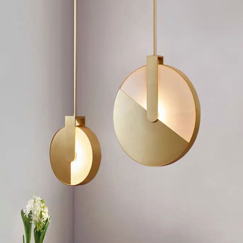 Rotatable Circle Panel Hanging Light - Post-Modern Led Brass Ceiling Lamp In White/Warm