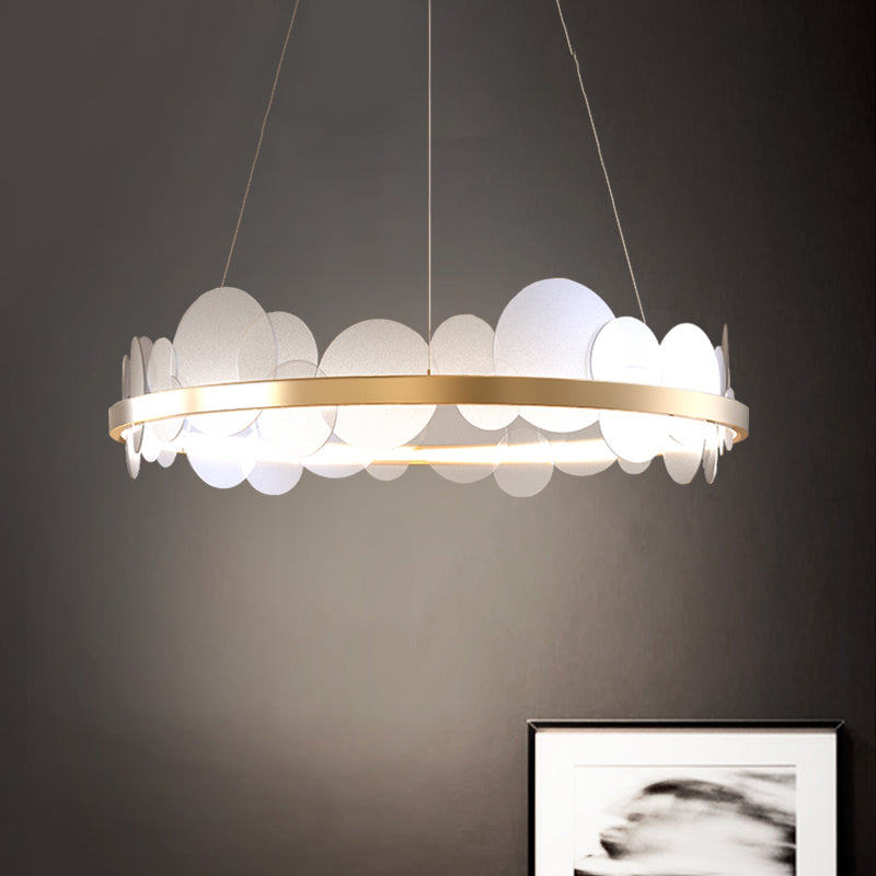 Contemporary Led Acrylic Chandelier Pendant In White/Warm Light - Gold Ring Design 23.5’/31.5’