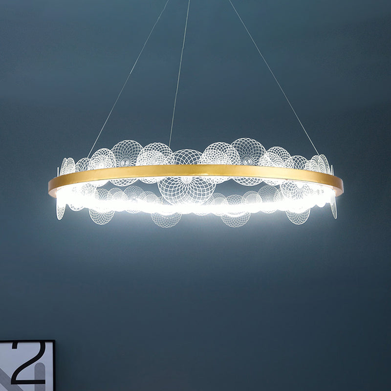 Contemporary Gold Led Hoop Chandelier Pendant With Acrylic Panel Shade - White/Warm Light