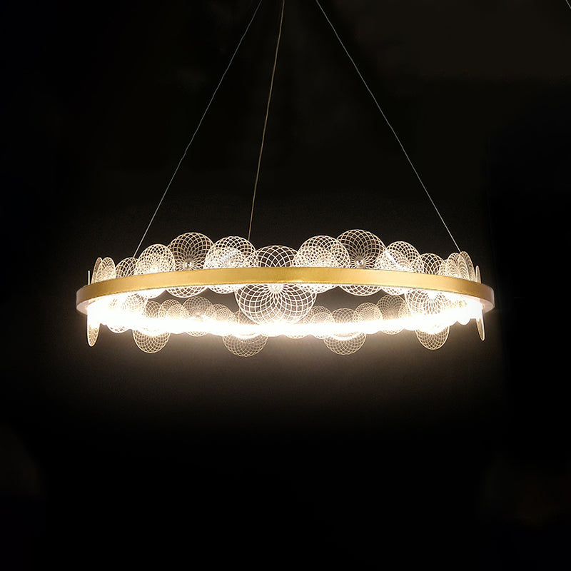 Contemporary Gold Led Hoop Chandelier Pendant With Acrylic Panel Shade - White/Warm Light
