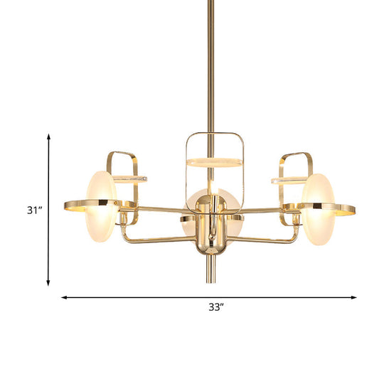 Modern Gold Led Chandelier Light With Iron Frame - 6 Rectangle Lights Acrylic Shade Suspended