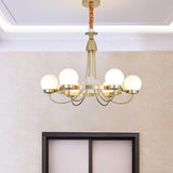 Modern Gold Curved Arm Ceiling Chandelier With Led Light 6 Heads Metal Construction Frosted White