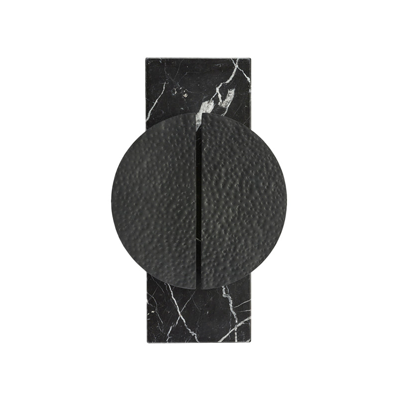 Minimalist Metallic Circle Wall Lamp With Led Sconce - Black/White Rectangle Marble Backplate