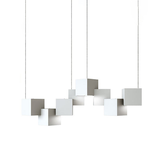 Modernist Cube Ceiling Light - 8-Light Metal Led Pendant Lamp Black/White Spliced White/Warm