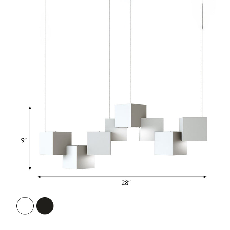 Modernist Cube Ceiling Light - 8-Light Metal Led Pendant Lamp Black/White Spliced White/Warm