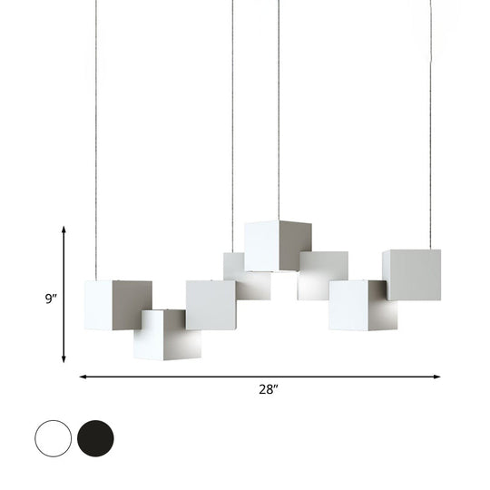 Modernist Cube Ceiling Light - 8-Light Metal Led Pendant Lamp Black/White Spliced White/Warm
