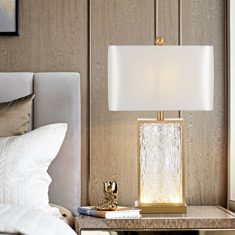 Contemporary Colored Glaze Table Lamp - White Fabric Nightstand Light