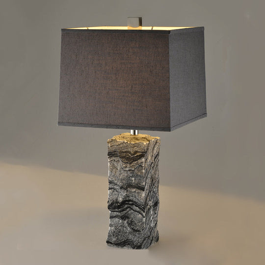 Modern Black Marble Rectangular Night Table Lamp With Fabric Shade
