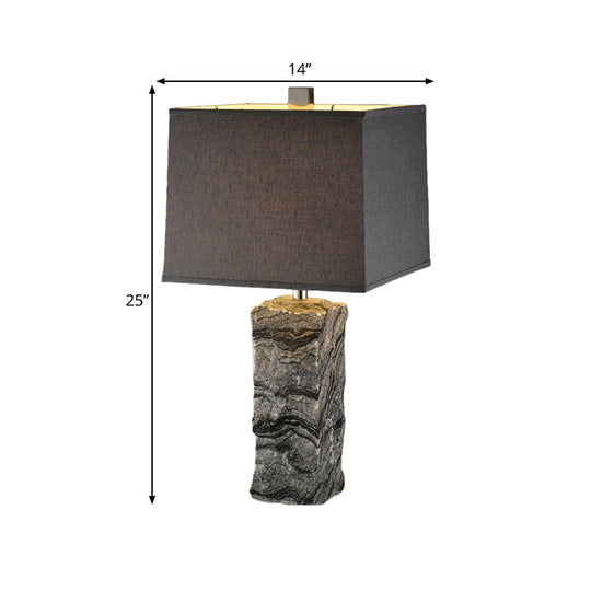 Modern Black Marble Rectangular Night Table Lamp With Fabric Shade