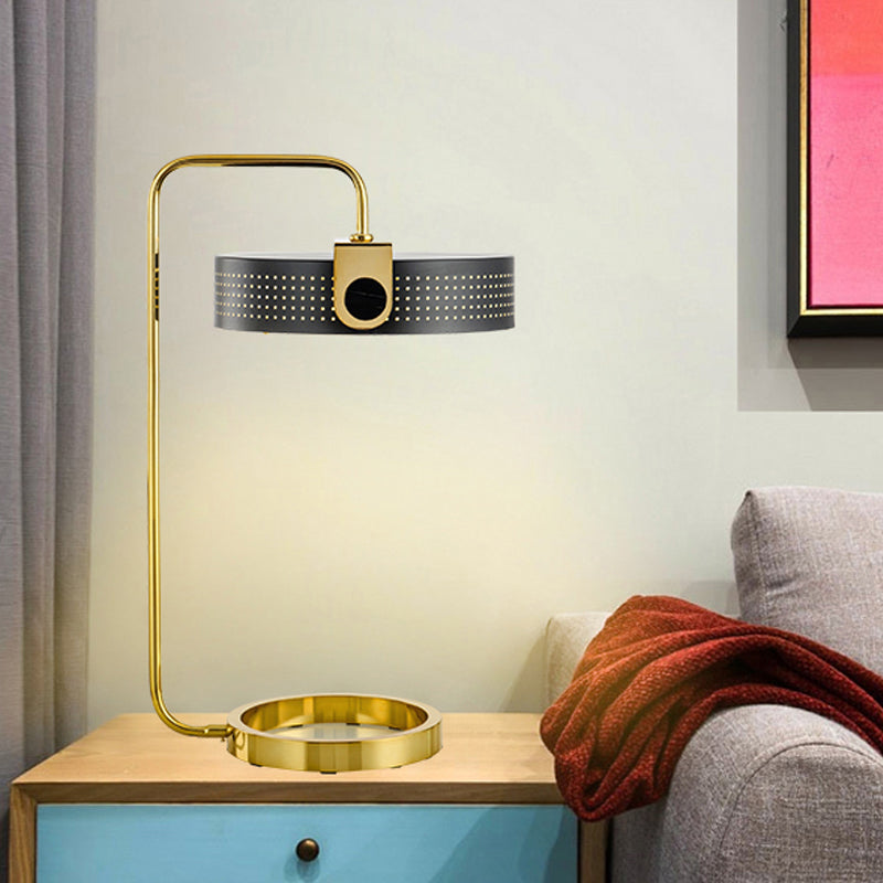 Gold Metallic Desk Lamp: Round Modern 1-Bulb Table Light With Hollow Out Design