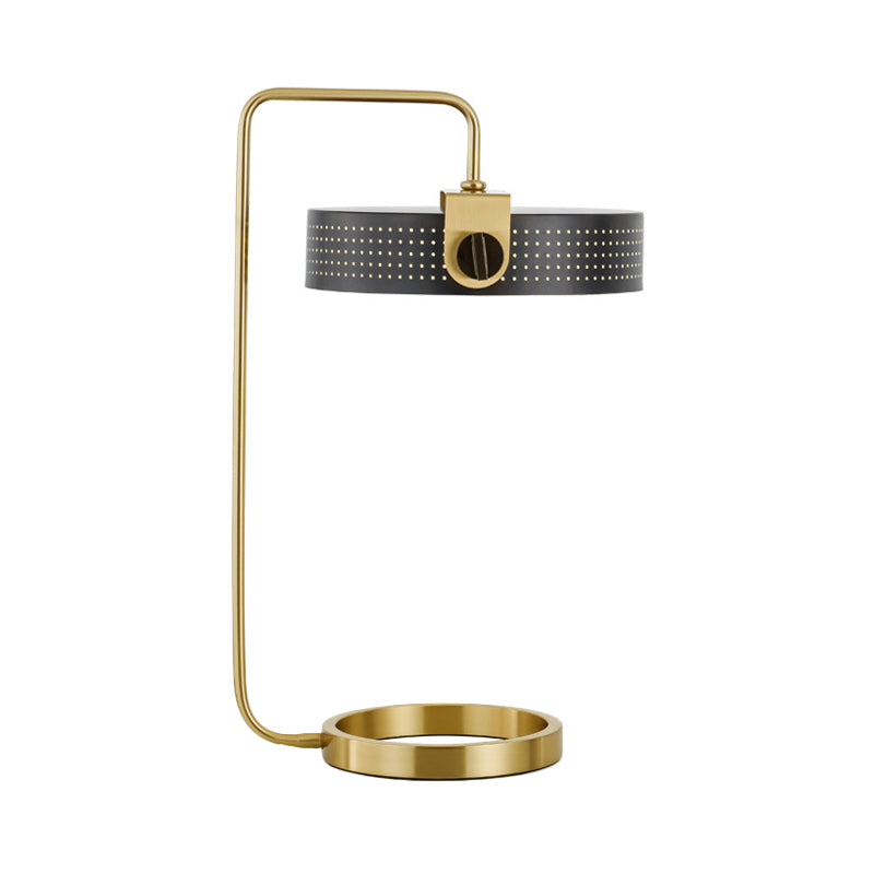 Gold Metallic Desk Lamp: Round Modern 1-Bulb Table Light With Hollow Out Design