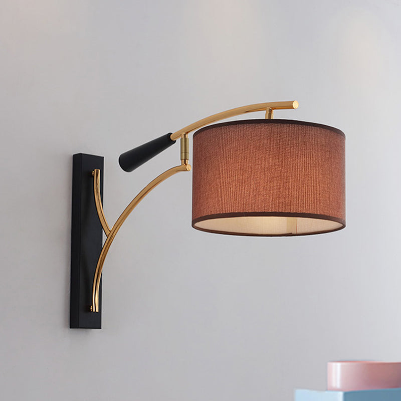 Modern Drum Shade Wall Lamp - 1 Head Fabric Lighting For Bedroom In Flaxen/Coffee Coffee