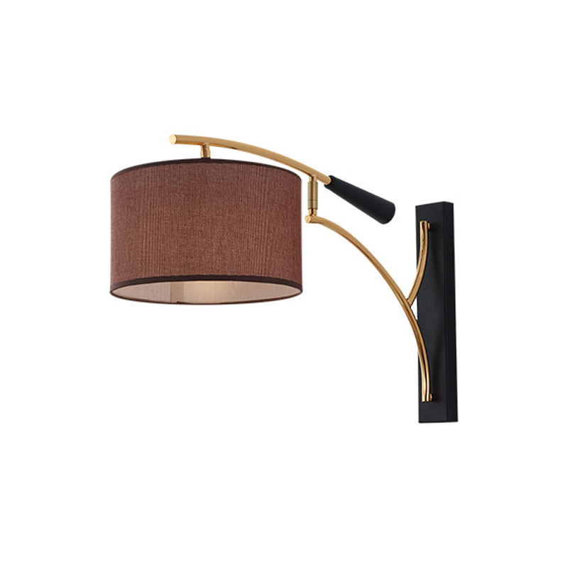 Modern Drum Shade Wall Lamp - 1 Head Fabric Lighting For Bedroom In Flaxen/Coffee