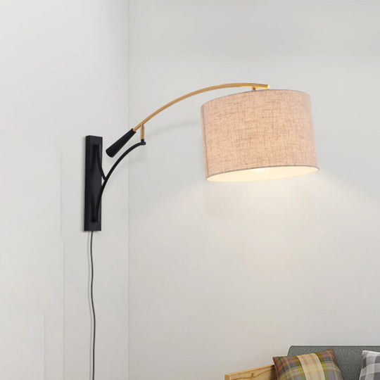 Modern Drum Shade Wall Lamp - 1 Head Fabric Lighting For Bedroom In Flaxen/Coffee