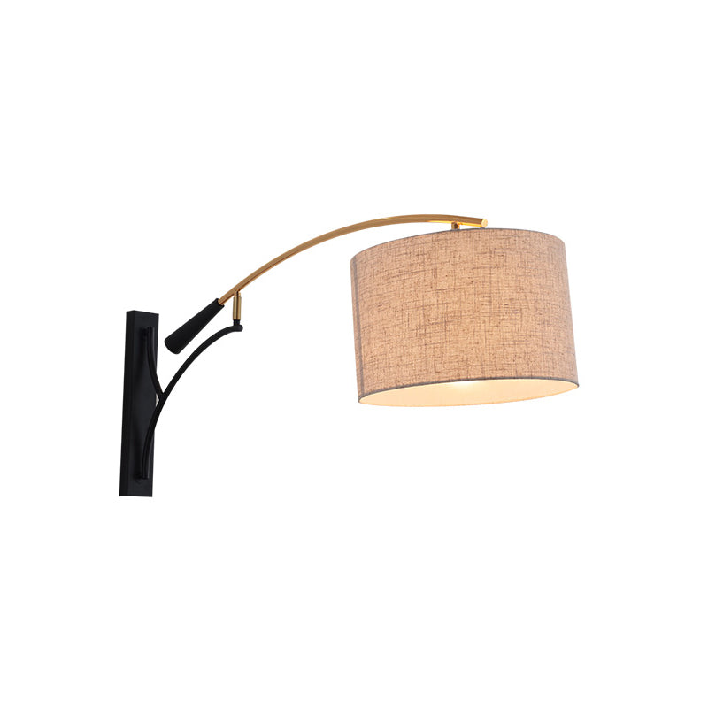 Modern Drum Shade Wall Lamp - 1 Head Fabric Lighting For Bedroom In Flaxen/Coffee