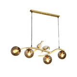 Minimalist Glass Globe Chandelier Light With Birds Deco - 4 Suspension Pendant In Milk White/Smoke