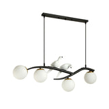 Minimalist Glass Globe Chandelier Light With Birds Deco - 4 Suspension Pendant In Milk White/Smoke