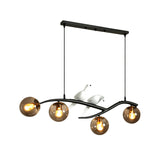 Minimalist Glass Globe Chandelier Light With Birds Deco - 4 Suspension Pendant In Milk White/Smoke