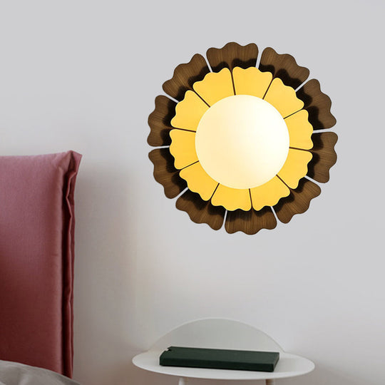 Modern Frosted Glass Wall Sconce With Led Lighting - Orb White 1-Head Design Yellow/Brown Finish