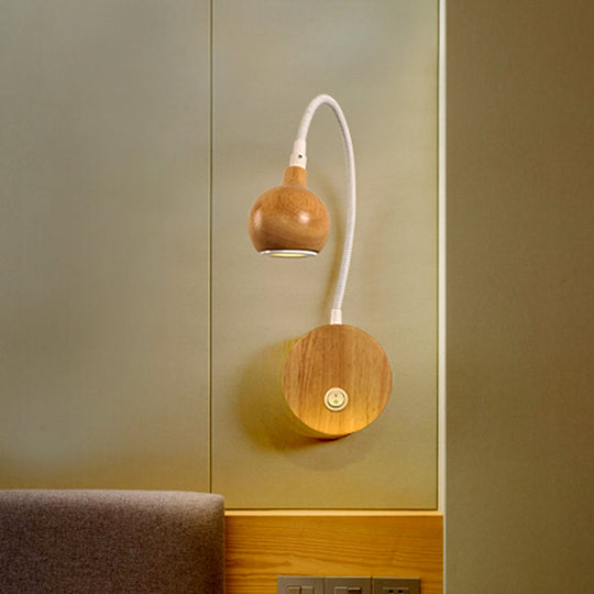 Modern Wood Led Wall Sconce With Adjustable Arm - White & Beige