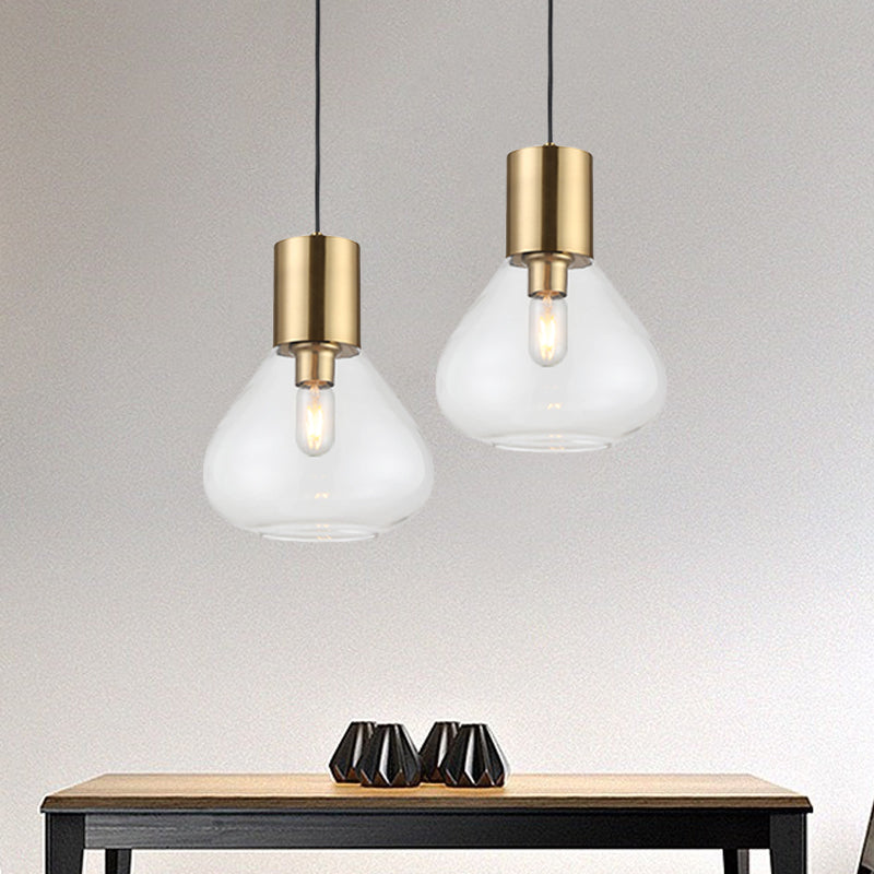 Modern 1-Head Gold Pendant Lamp For Dining Table With Clear Glass Urn And Hanging Lighting