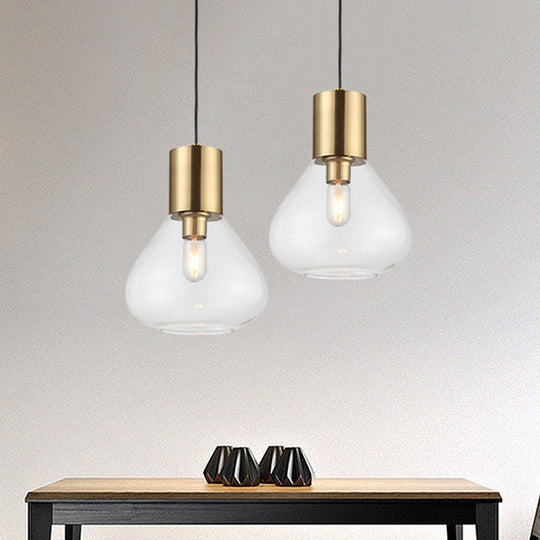 Modern 1-Head Gold Pendant Lamp For Dining Table With Clear Glass Urn And Hanging Lighting
