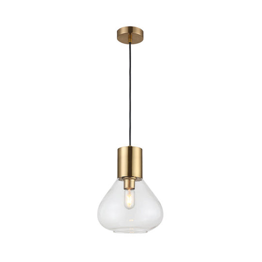 Modern 1-Head Gold Pendant Lamp For Dining Table With Clear Glass Urn And Hanging Lighting