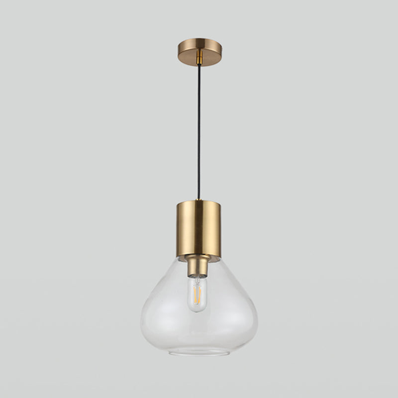 Modern 1-Head Gold Pendant Lamp For Dining Table With Clear Glass Urn And Hanging Lighting